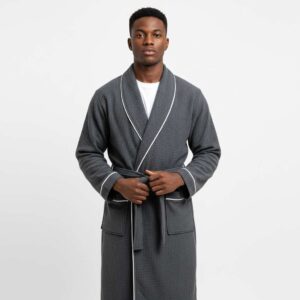 Grey-Pineapply-Bathrobe-Image-1.jpg Charcoal Grey Pineapply Cotton Bathrobe