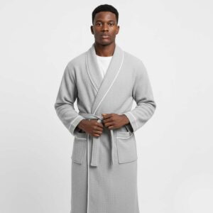 Light-Grey-Pineapply-Bathrobe-Image-1.jpg Neutral Grey Pineapply Cotton Bathrobe