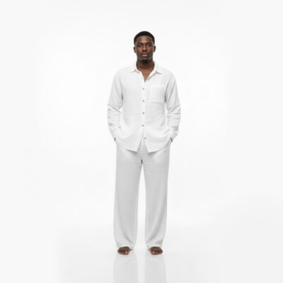 Muslin-White-Lounge-Wear-Men Men's Muslin Premium White Lounge Wear